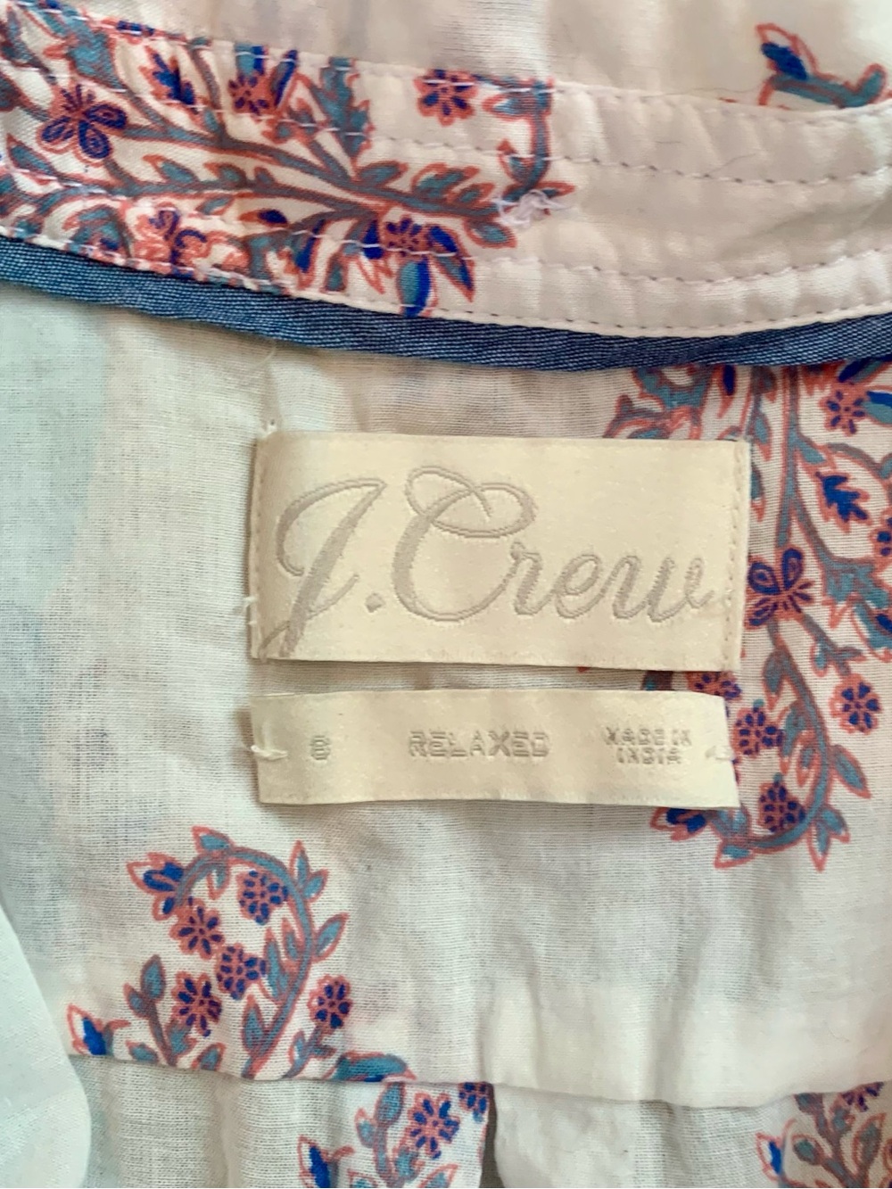 J. Crew White Cotton Shirt with Pink & Blue Floral Print